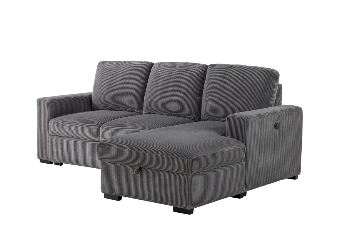 U2660 GREY L SOFA BED SECTIONAL WITH PULLOUT