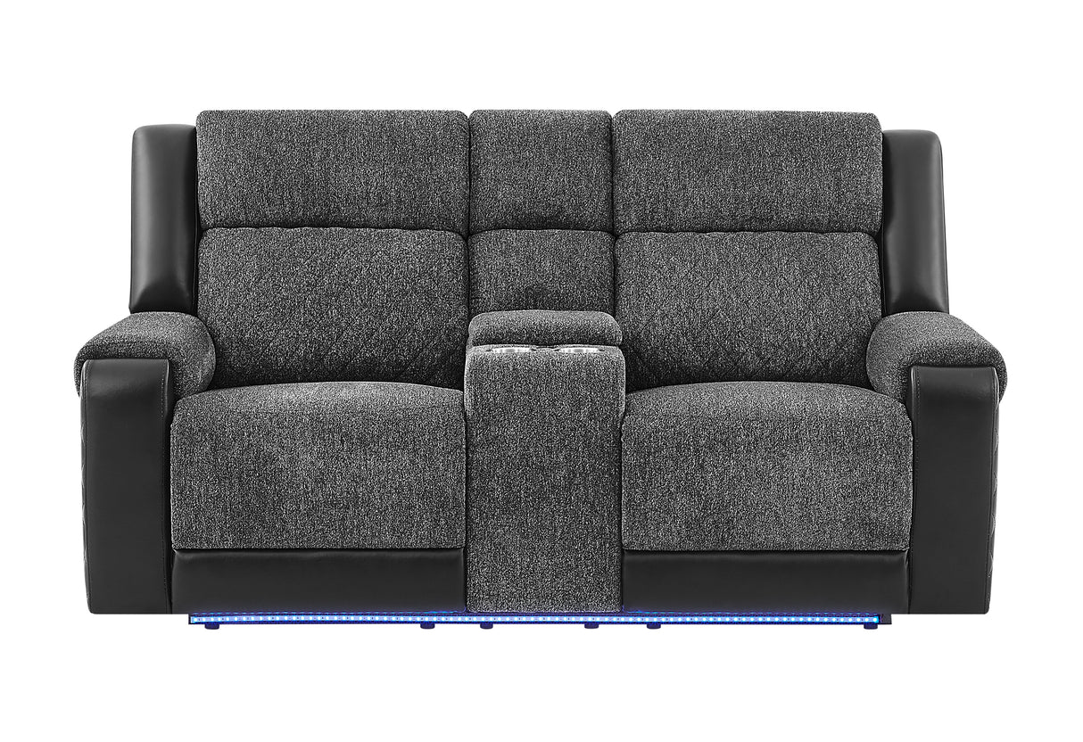 U5915 GREY/BLACK CONSOLE REC LOVESEAT W/IMMERSIVE SOUND & BLUE LED
