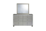 RILEY SILVER QUEEN BED, DRESSER, MIRROR AND 2 NIGHTSTANDS