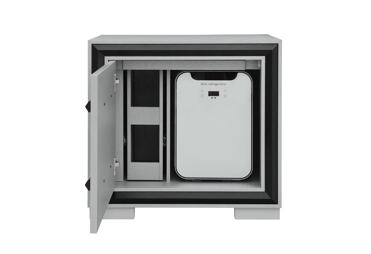 AMELIA GREY/BLACK NIGHTSTAND WITH COOLER AND SPEAKER