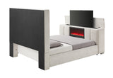 SERENITY CREMA KING BED WITH SPEAKER, TV LIFT AND FIREPLACE