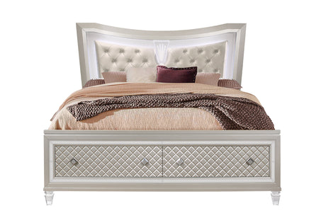 PARIS CHAMPAGNE KING BED WITH LED, DRESSER, MIRROR, NIGHTSTAND - galleria furniture outlet