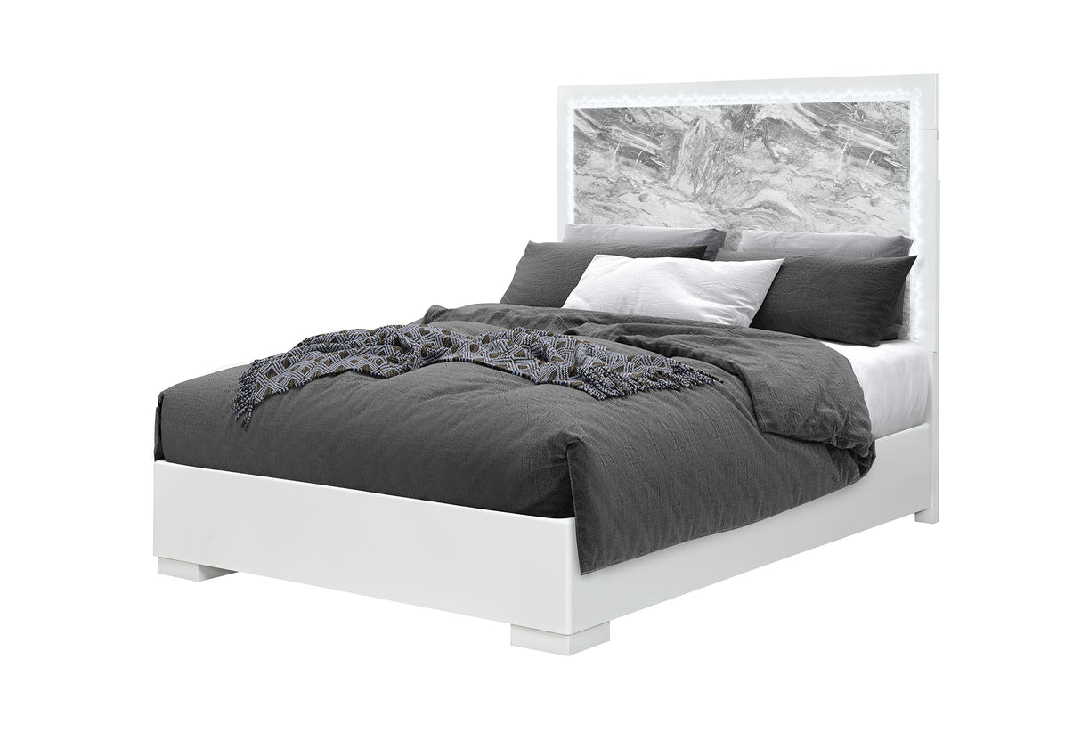 NAOMI SILVER MARBLE QUEEN BED WITH LED
