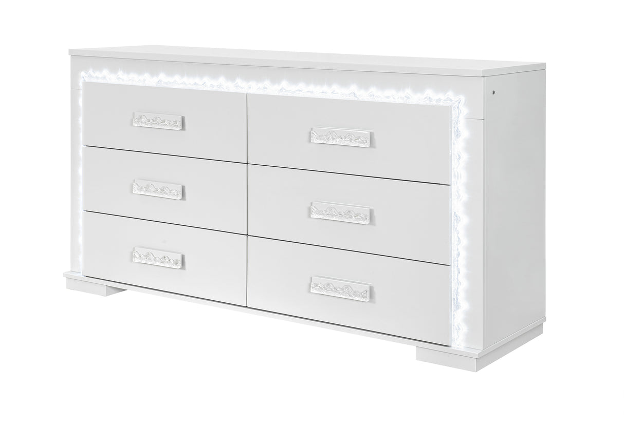 NAOMI SILVER MARBLE DRESSER WITH LED