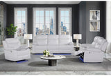 U6026 Blanche White Rec Sofa/Console Rec Loveseat with LED and Speaker