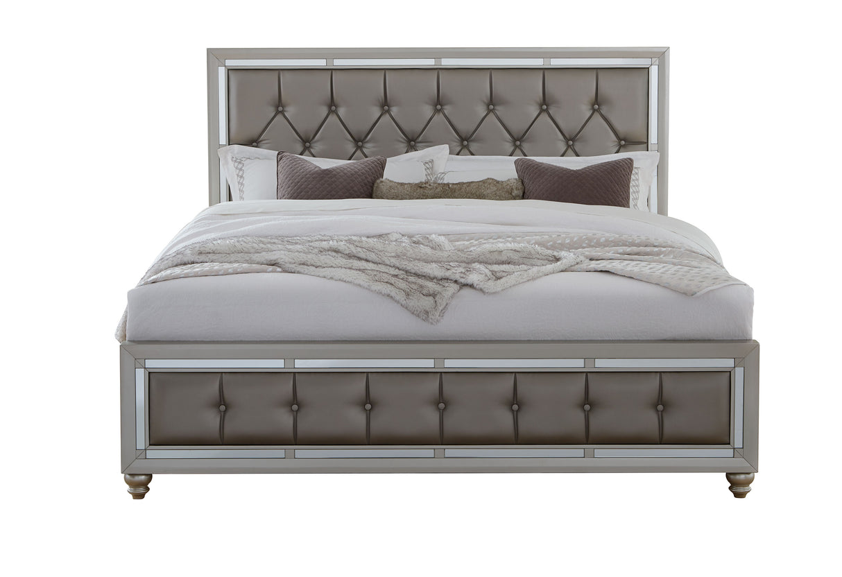 RILEY SILVER KING BED, DRESSER, MIRROR, NIGHTSTAND