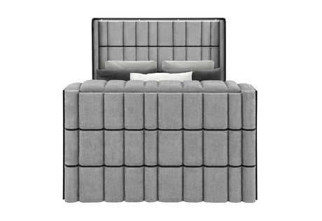 Isabella Grey Bed with LED, TV Lift, Speaker and Fireplace
