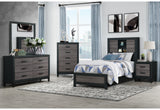 LISBON GREY/BLACK BOOKCASE TWIN BED, DRESSER, MIRROR AND NIGHTSTAND