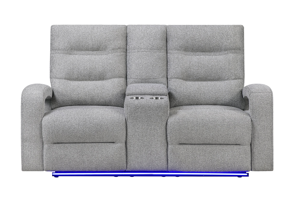 U6611 GREY 15 POWER CONSOLE RECLINING LOVESEAT WITH LED