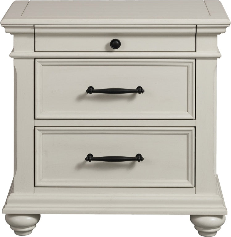 Elements International Slater 3 Drawer Nightstand with USB Port in White image
