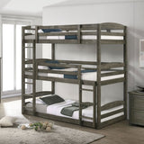 Elements International Trey Twin Over Twin Over Twin Bunk Bed in Wire Brushed Grey