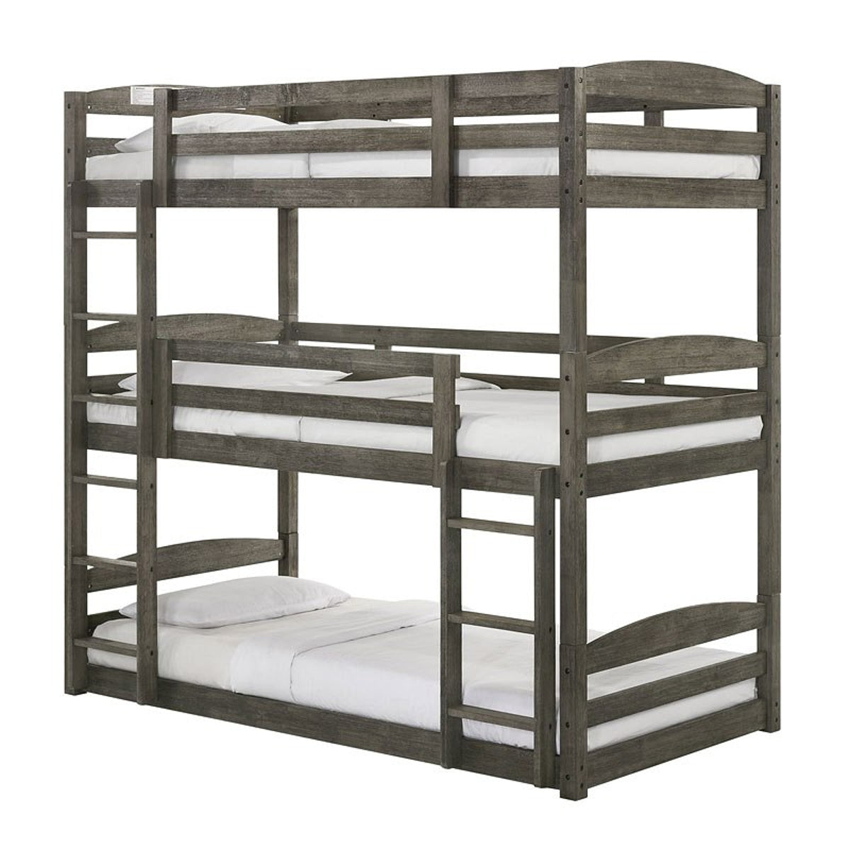 Elements International Trey Twin Over Twin Over Twin Bunk Bed in Wire Brushed Grey