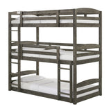 Elements International Trey Twin Over Twin Over Twin Bunk Bed in Wire Brushed Grey