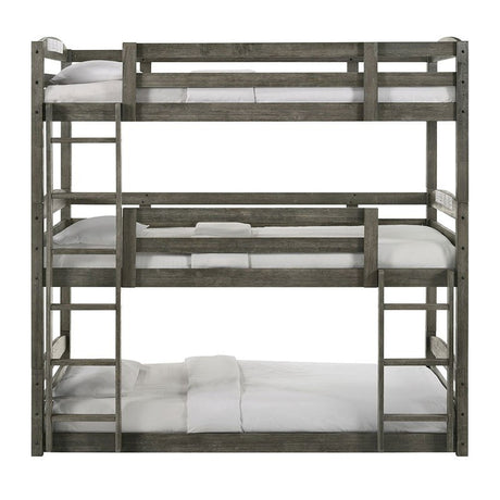 Elements International Trey Twin Over Twin Over Twin Bunk Bed in Wire Brushed Grey image