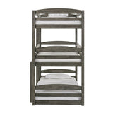 Elements International Trey Twin Over Twin Over Twin Bunk Bed in Wire Brushed Grey