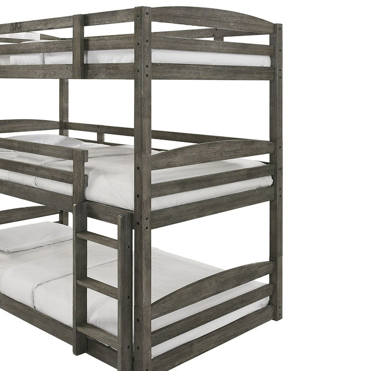 Elements International Trey Twin Over Twin Over Twin Bunk Bed in Wire Brushed Grey