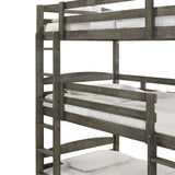 Elements International Trey Twin Over Twin Over Twin Bunk Bed in Wire Brushed Grey