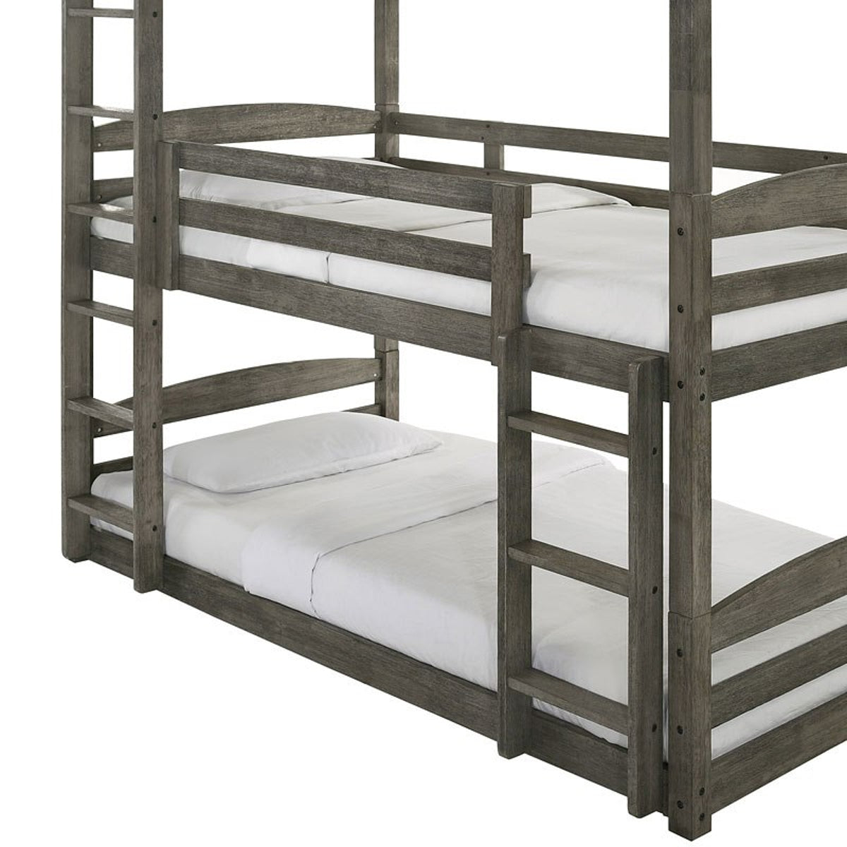 Elements International Trey Twin Over Twin Over Twin Bunk Bed in Wire Brushed Grey
